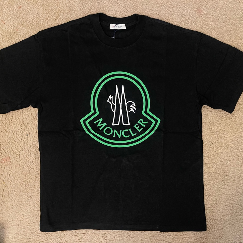 Moncler Black Tee with Green Logo New, no tags